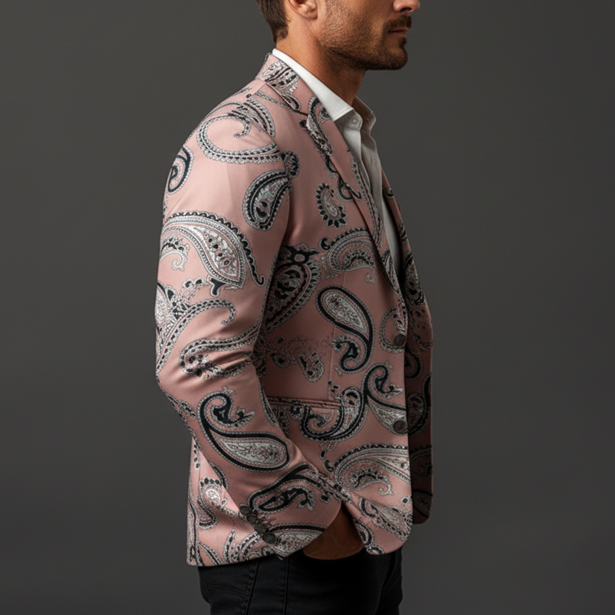 Men's Classic Vintage Satin Printed Single-breasted Blazer MTA1895L2K