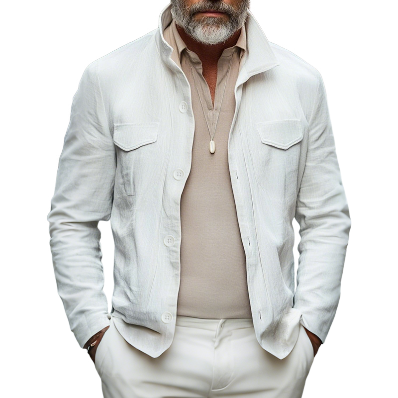 Men's Vintage Casual Cotton And Linen Stand Collar Button Jacket MTA0250H6TO