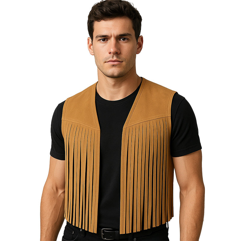 Men's Summer Western Cowboy Style Thin Suede Tassel Vest MTA1536E5P