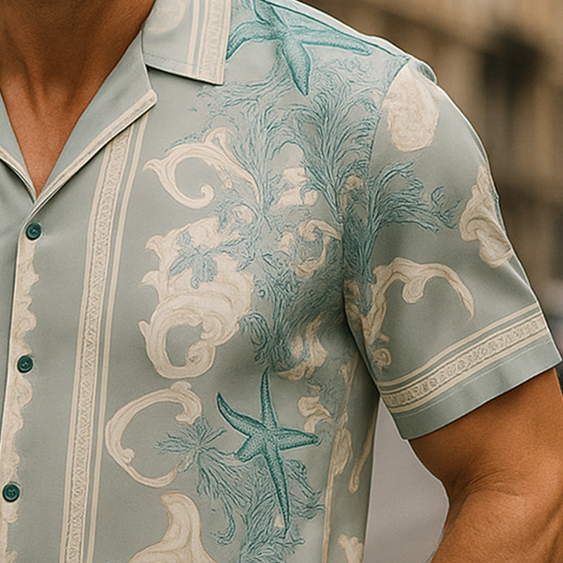 Men's Summer Fashion Cool Satin Printed Short Sleeve Shirt MTA2777E8P