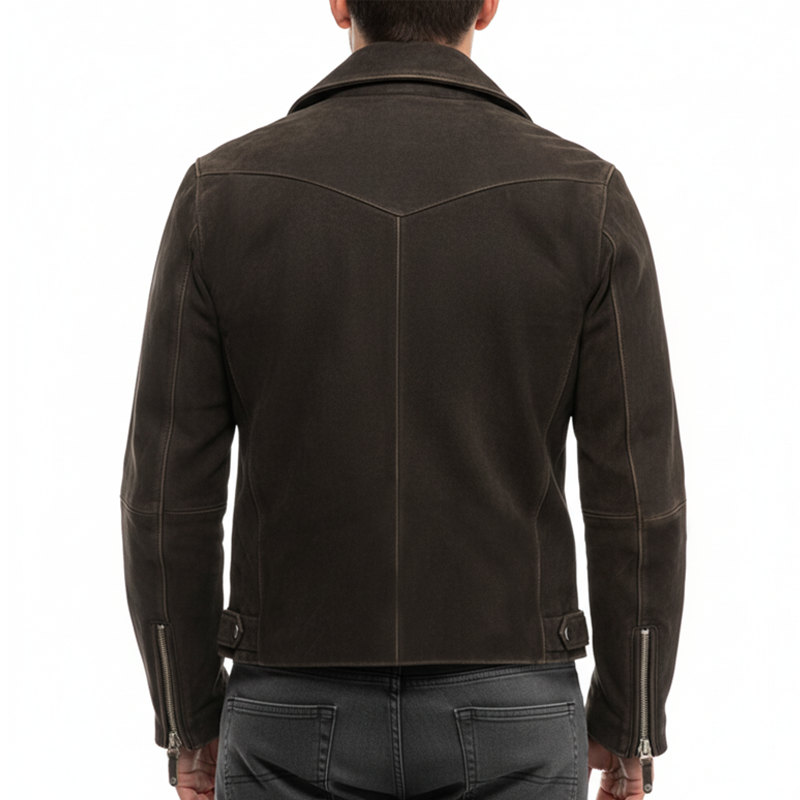 Men's Classic Dark Brown Multi-Pocket Suede Motorcycle Jacket MTA1163J2U