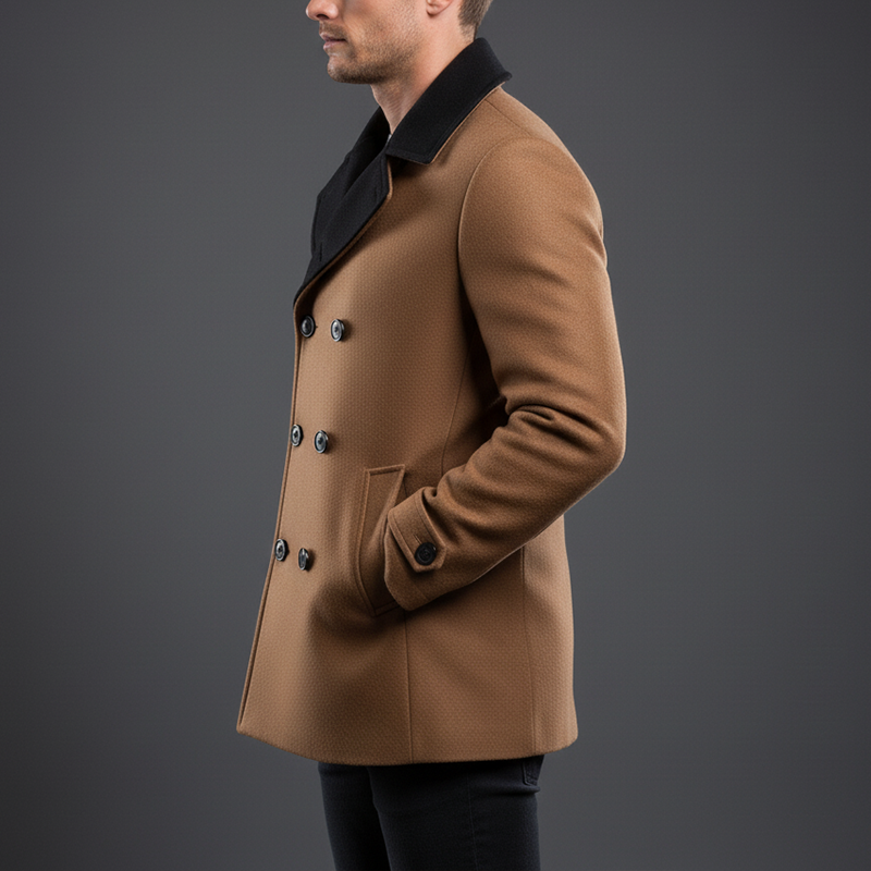 Men's Winter Fashion Contrast Color Stitching Faux Wool Double-breasted Coat MTA2827I8P