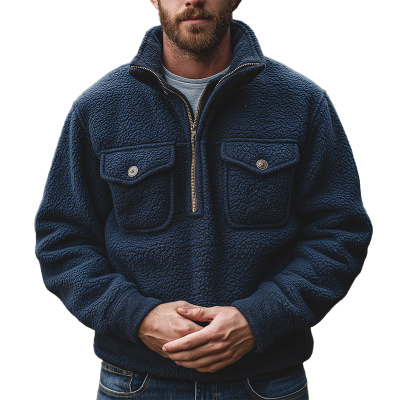 Men's Winter Retro Fleece Half-Zip Warm Sweatshirt MTA1424K5P