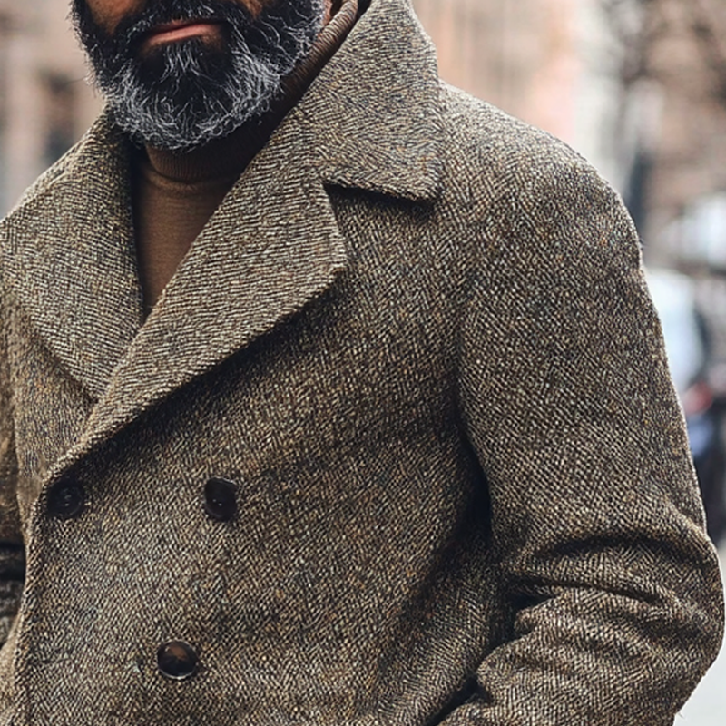 Men's Retro Lapel Herringbone Mid-Length Coat MTA2680H3X
