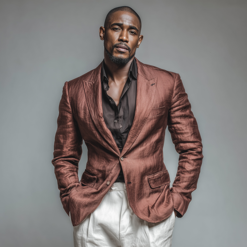 Men's Casual Solid Color Tencel Blended Peak Lapel Single Breasted Slim Fit Blazer MTA1191G2M