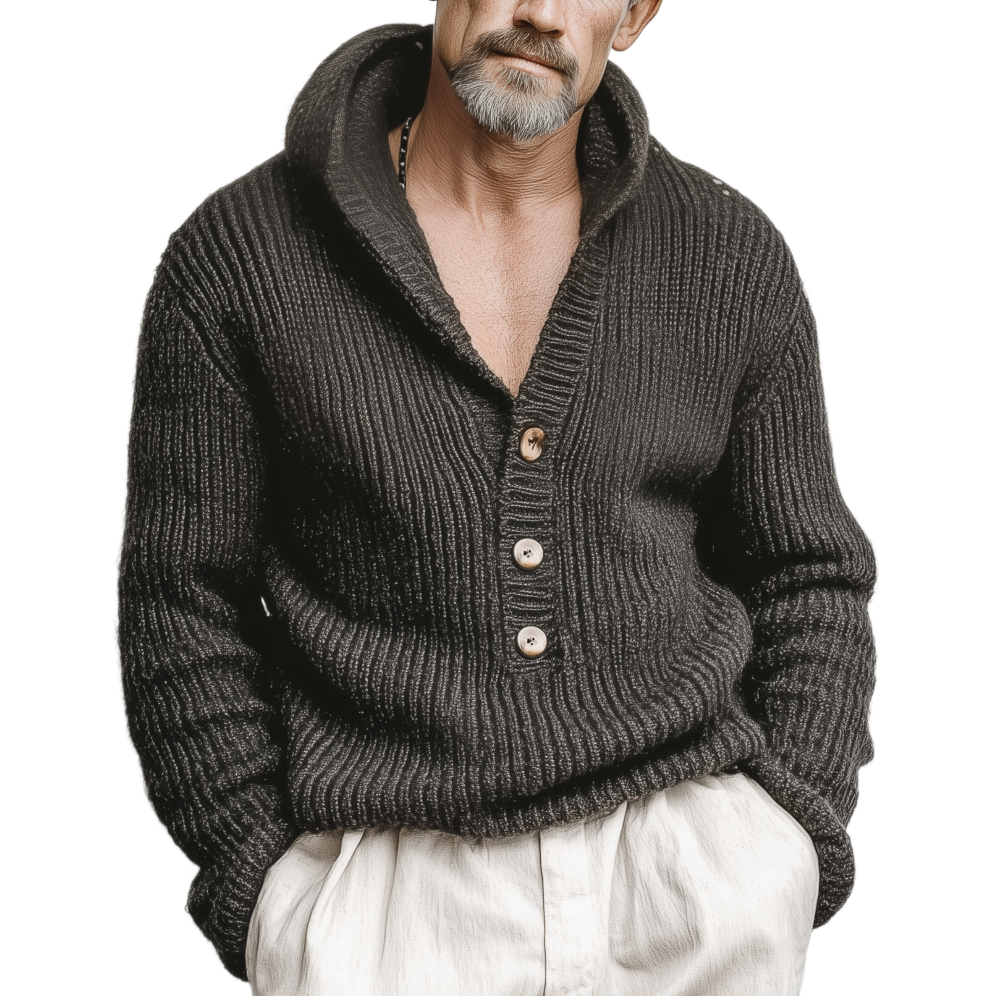 Men's Classic Casual Hooded Henley Collar Loose Sweater MTA2832I6K
