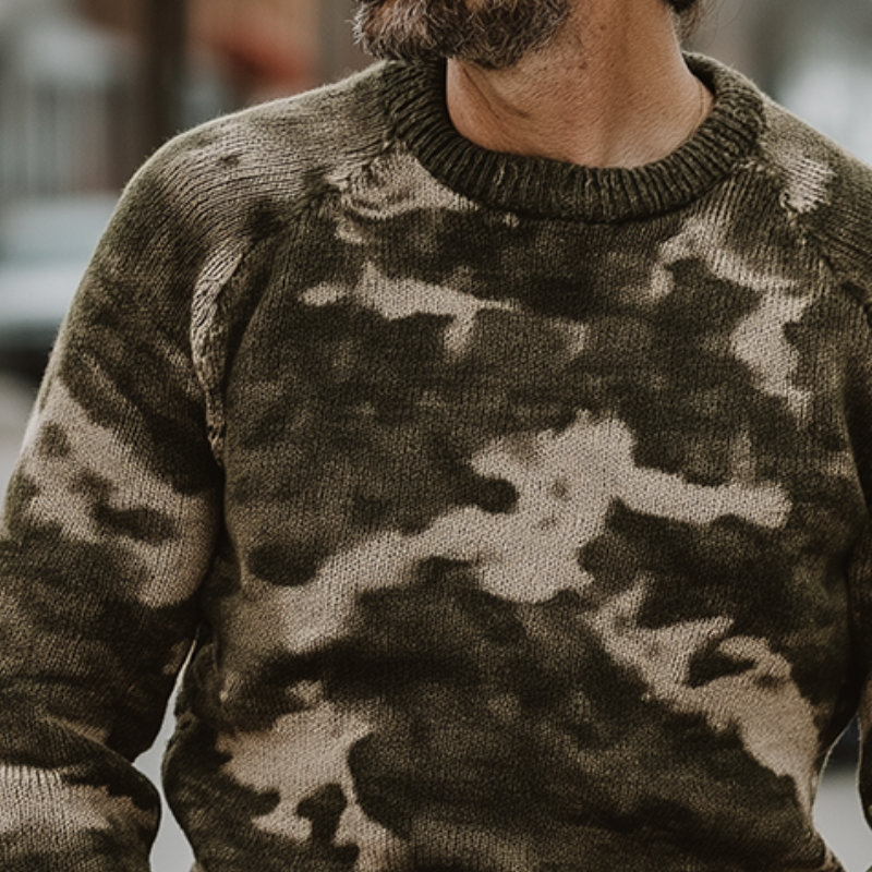 Men's Retro Casual Camouflage Crew Neck Sweater MTA2169H0TO