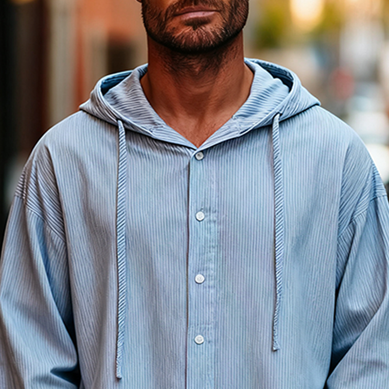 Men's Casual Loose Cotton Striped Long-sleeved Hoodie MTA2990J9X