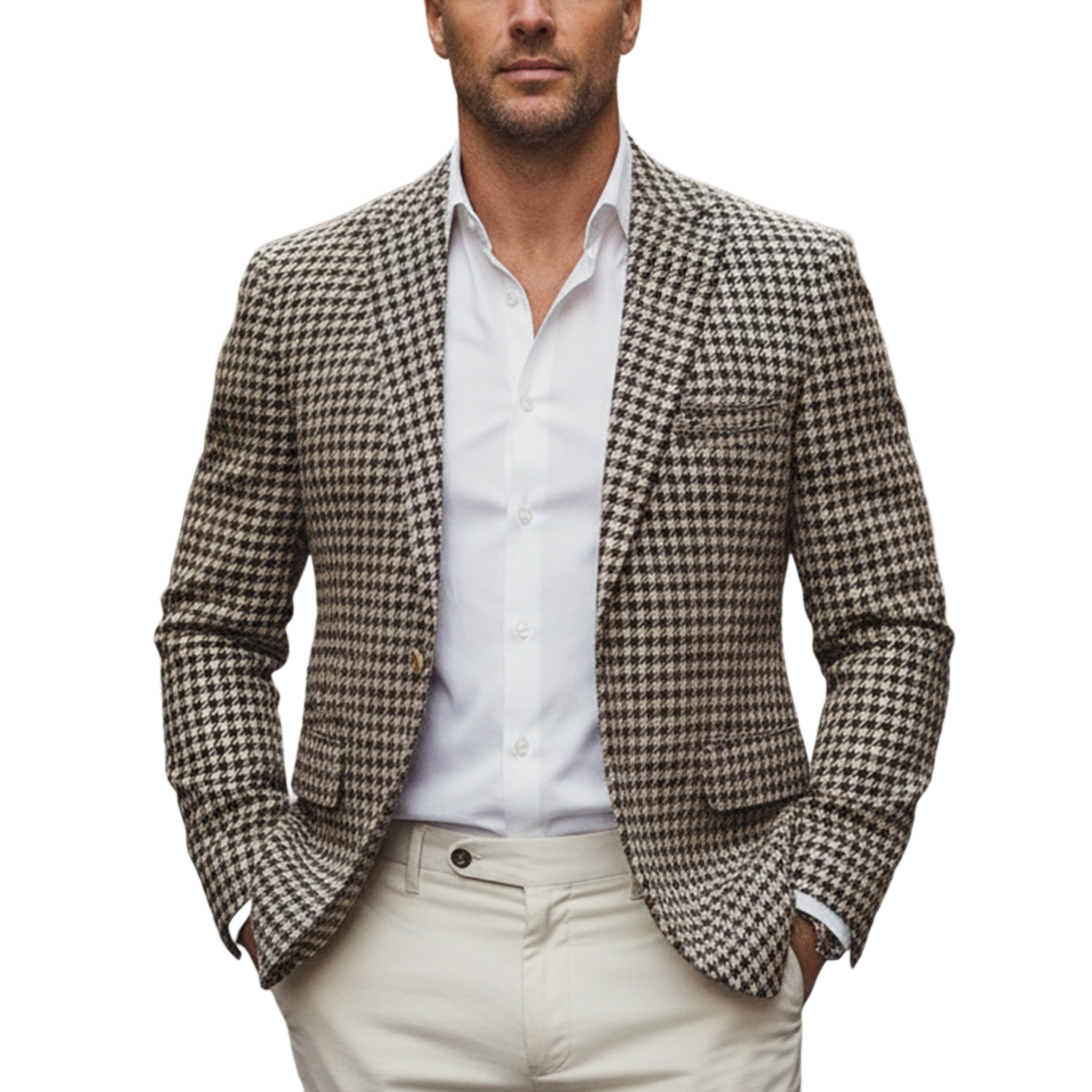Men's Classic Light Business Faux Woolen Houndstooth Single-breasted Blazer MTA2289I6K