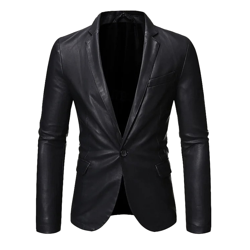 Men's Solid Color Lapel Casual PU Blazer MTA1924I8X