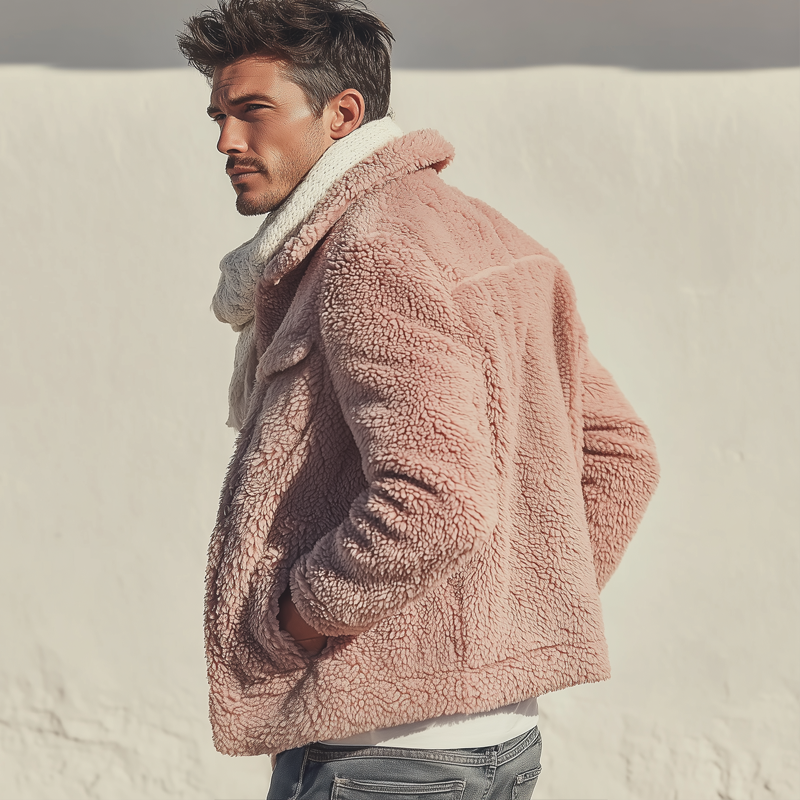 Men's Urban Winter Pink Warm Fleece Button-up Jacket MTA2480K8U