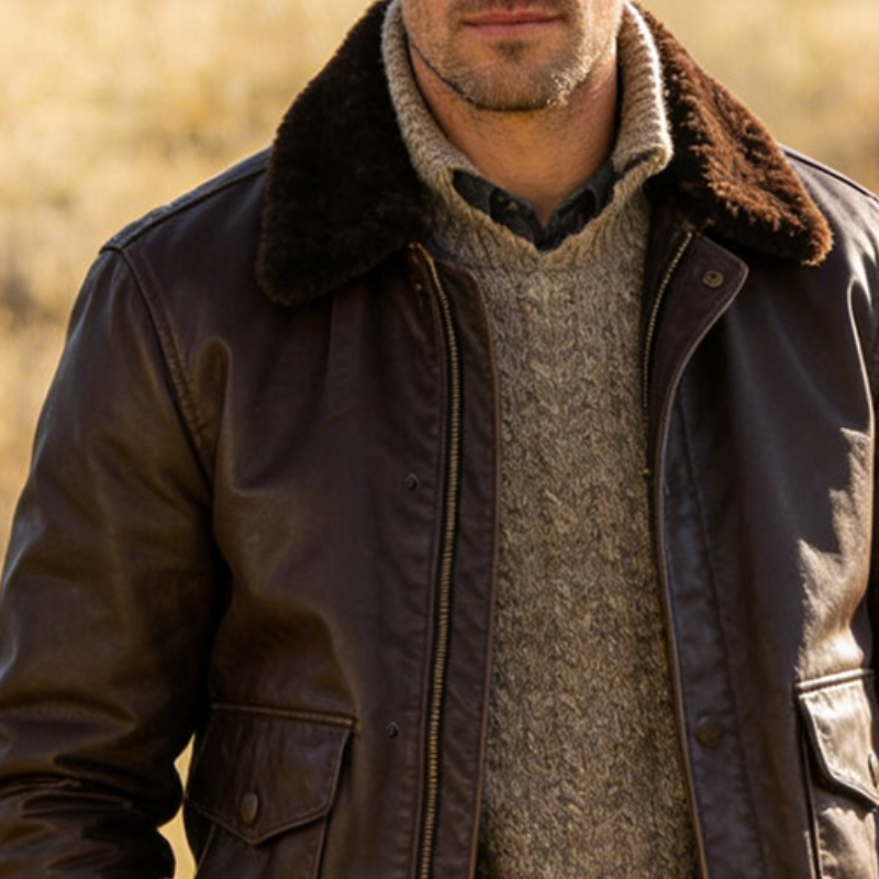 Men's Retro Casual PU Lapel Zipper Jacket  MTA1242L9TO