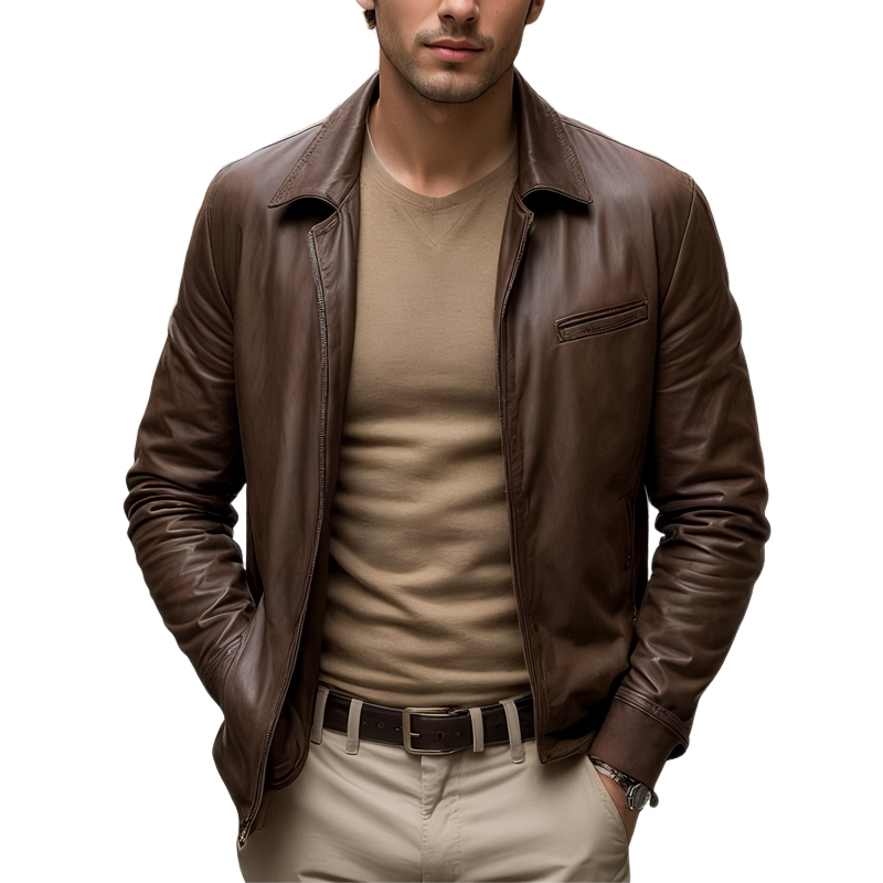 Men's Faux Leather Lapel Zipper Biker Jacket MTA1235I2Z