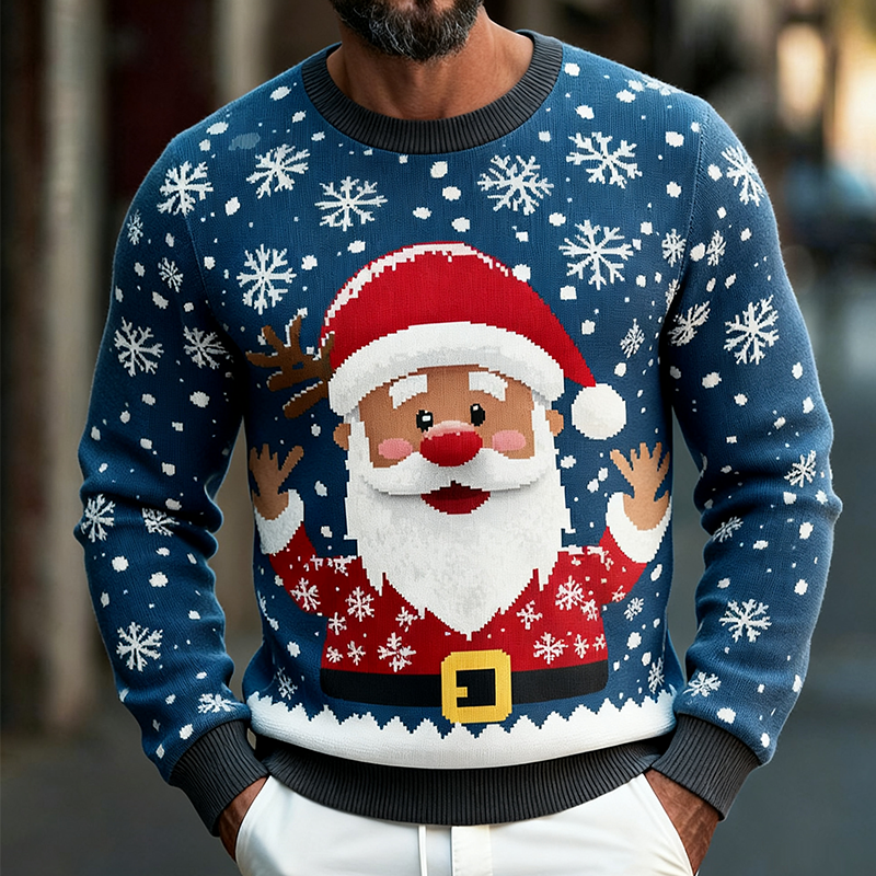 Men's Retro Casual Christmas Print Crew Neck Long Sleeve T-shirt MTA0538K9TO