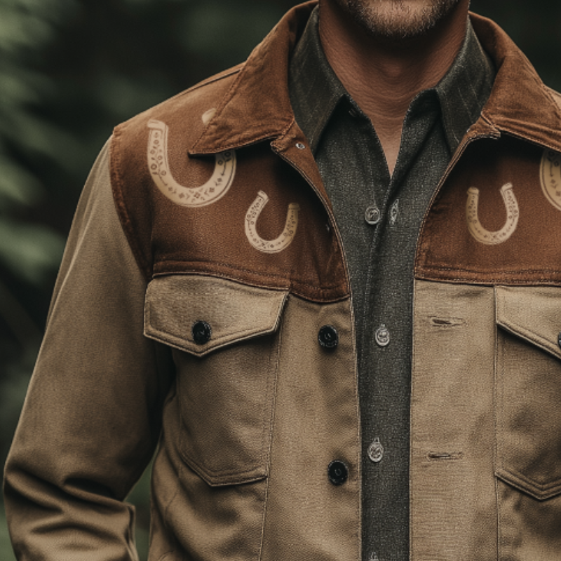 Men's Vintage Casual Western Style Canvas Washed Lapel Jacket MTA1569H2TO