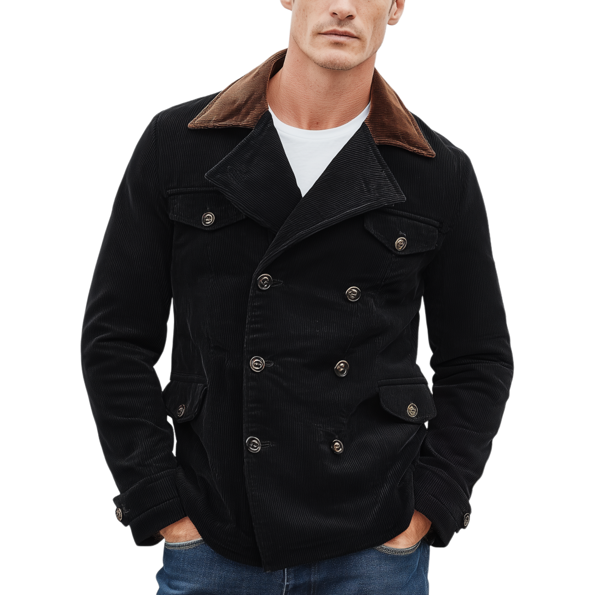 Men's Classic Casual Lapel Double-Breasted Corduroy Jacket MTA1090I8K