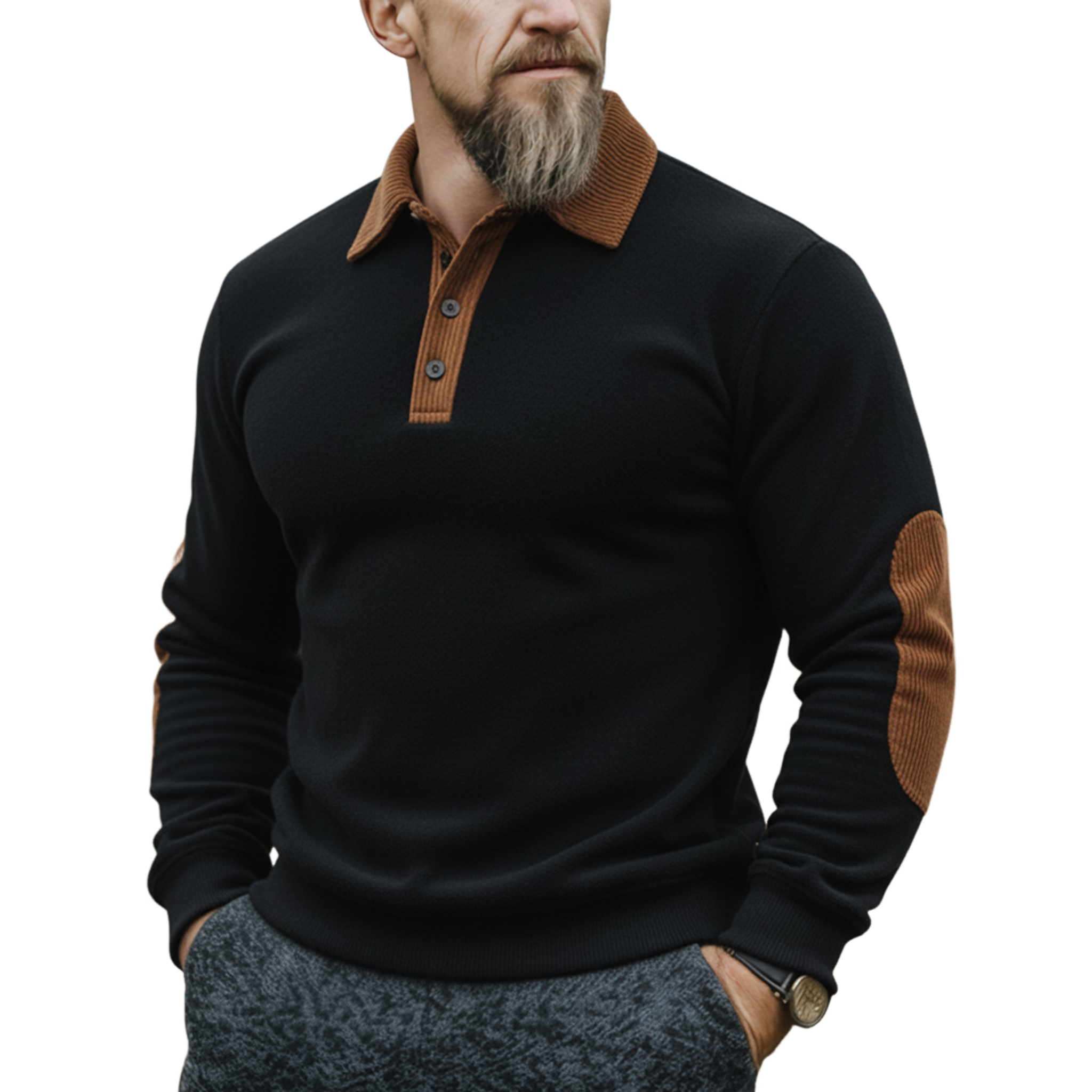 Men's Classic Western Tough Guy Style Dralon Fabric Warm Skin-friendly Slim Long-sleeved Polo Shirt MTA2221J5K