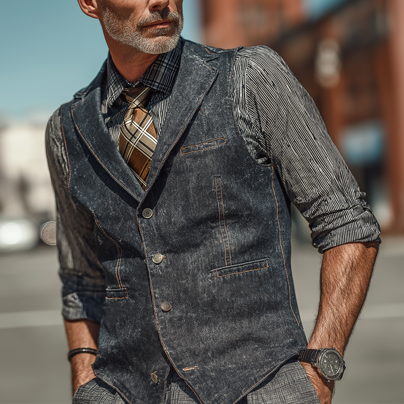 Men's American Retro Washed Denim Vest MTA0201I0P