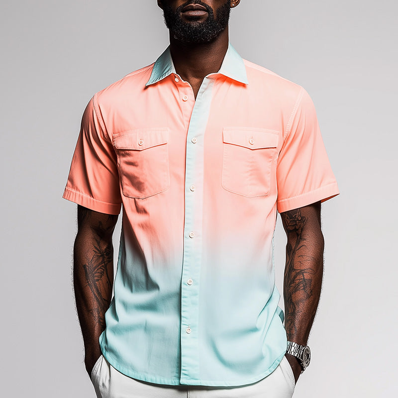Men's Summer Resort Style Gradient Print Cotton Blend Short Sleeve Shirt MTA2232E7P
