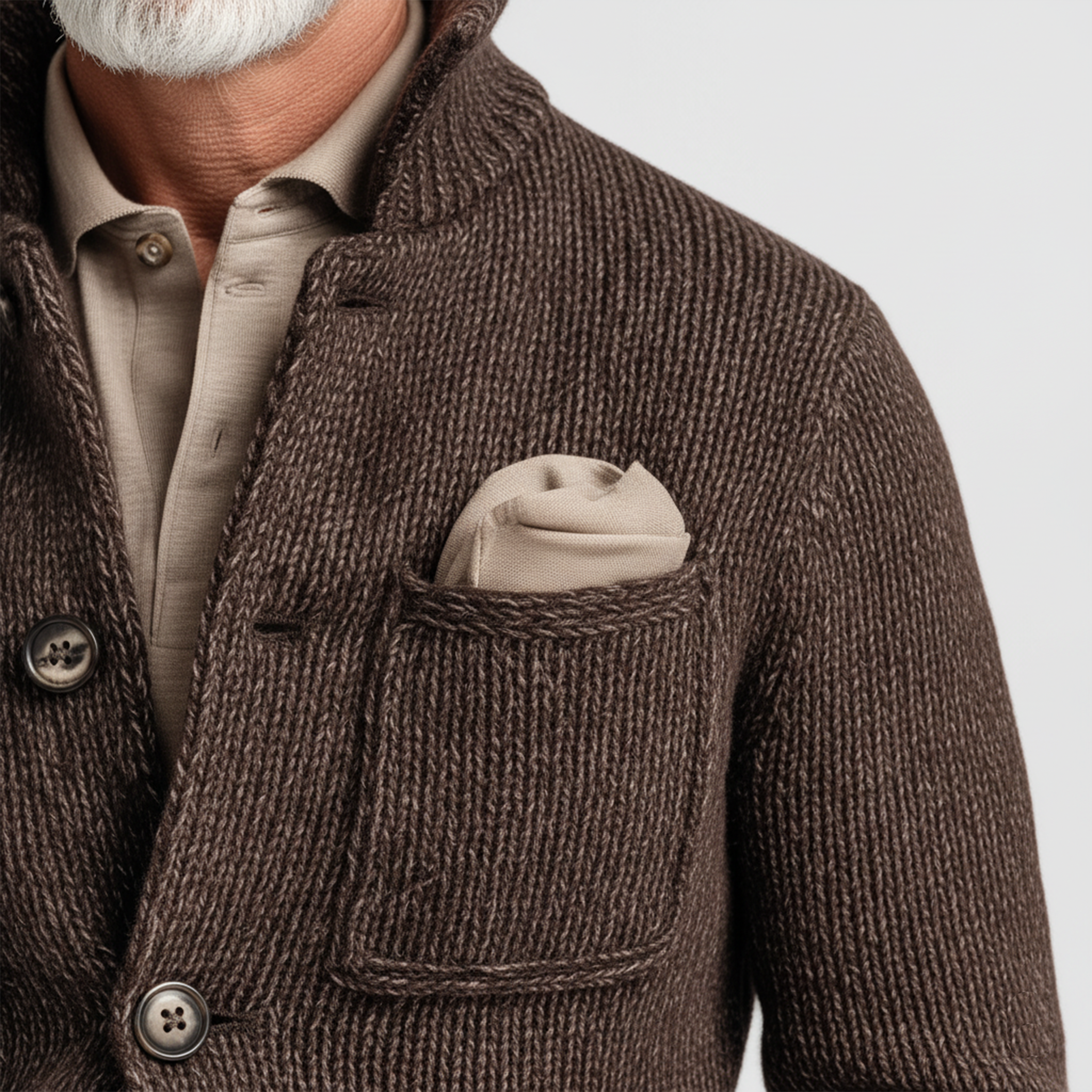 Men's Classic Casual Stand-up Collar Single-breasted Multi-pocket Knit Cardigan MTA3060J2K