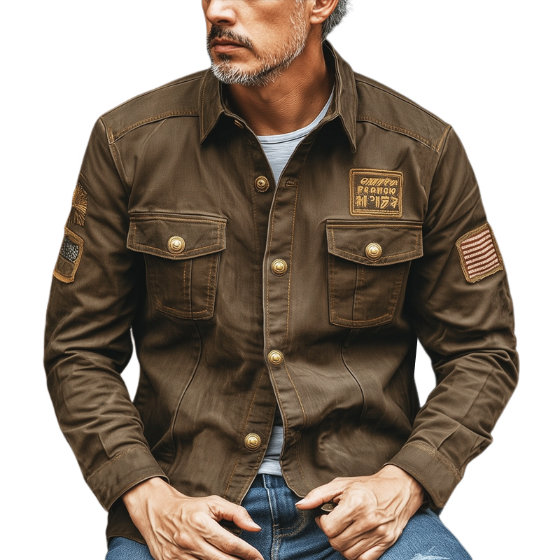 Men's Vintage Embroidered Lapel Denim Jacket MTA0175I9U