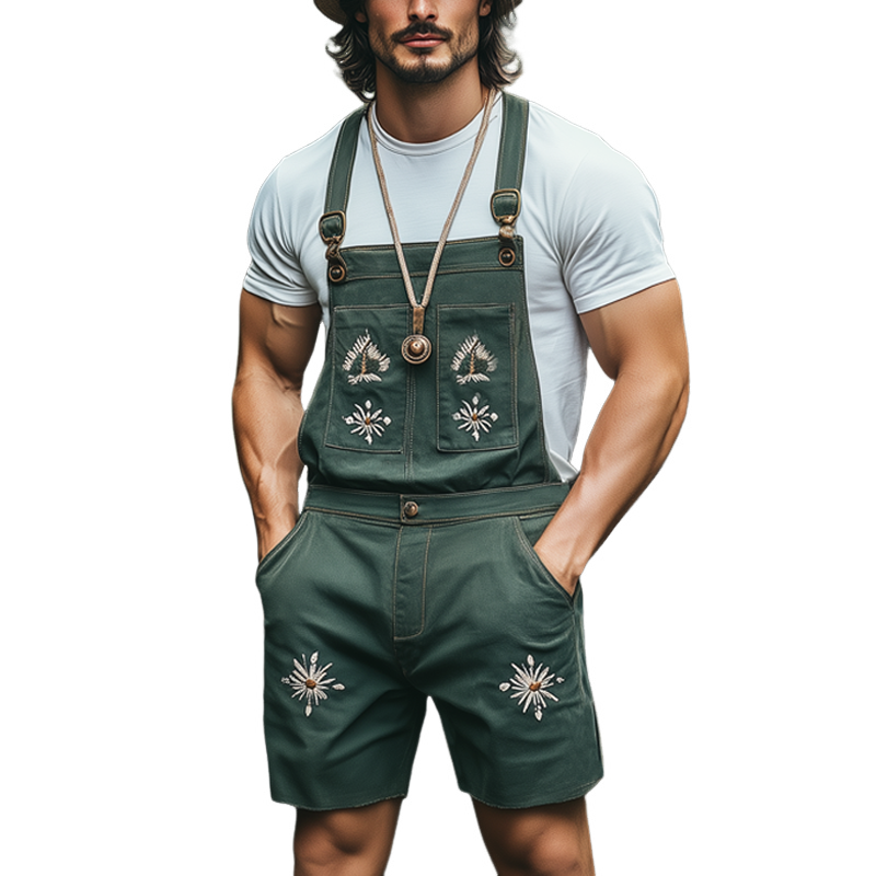 Men's Summer Classic Vintage Embroidered Denim Overalls MTA1256F3U
