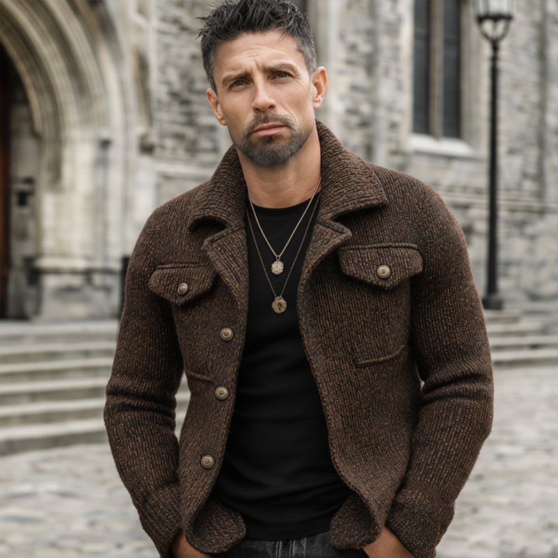 Men's Urban Retro Button-Up Thick Knit Jacket MTA1575K3U