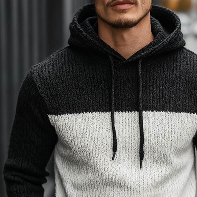 Men's Retro Casual Knitted Color Block Hooded Sweater MTA1850K9TO