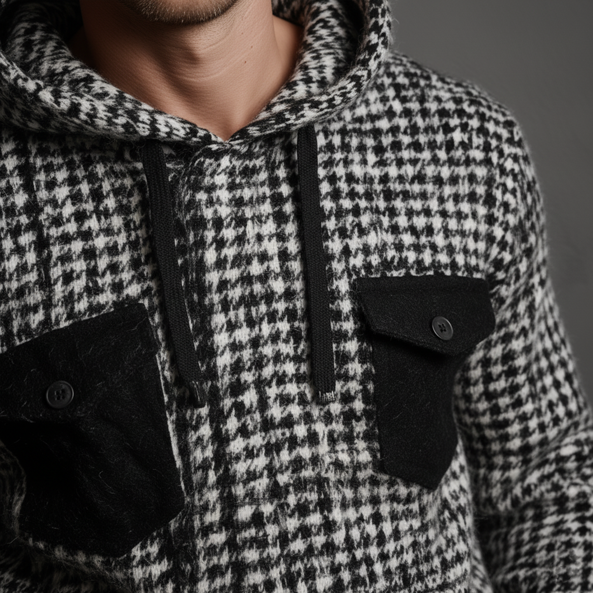 Men's Classic Casual Houndstooth Hooded Loose Sweater MTA1070J8K