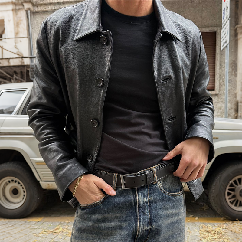 Men's Retro Casual Street Style PU Lapel Jacket MTA0429L6TO