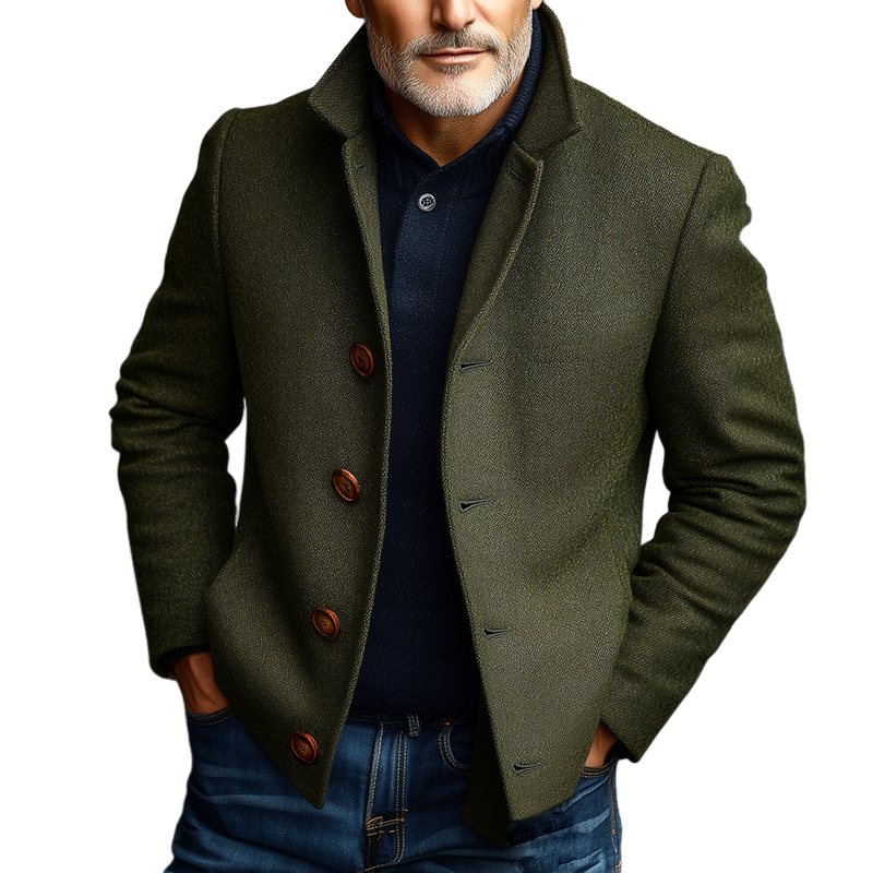 Men's Retro Casual Tweed Single-Breasted Stand Collar Jacket MTA3009J0TO