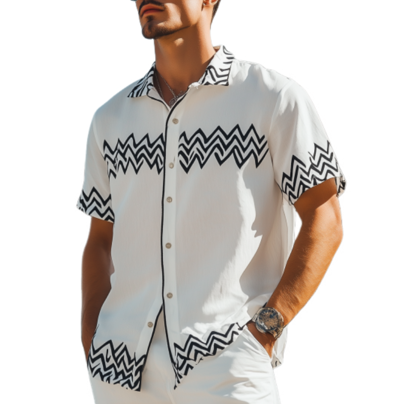 Men's Fashion Casual Retro Printed Short Sleeve Shirt 53289085K