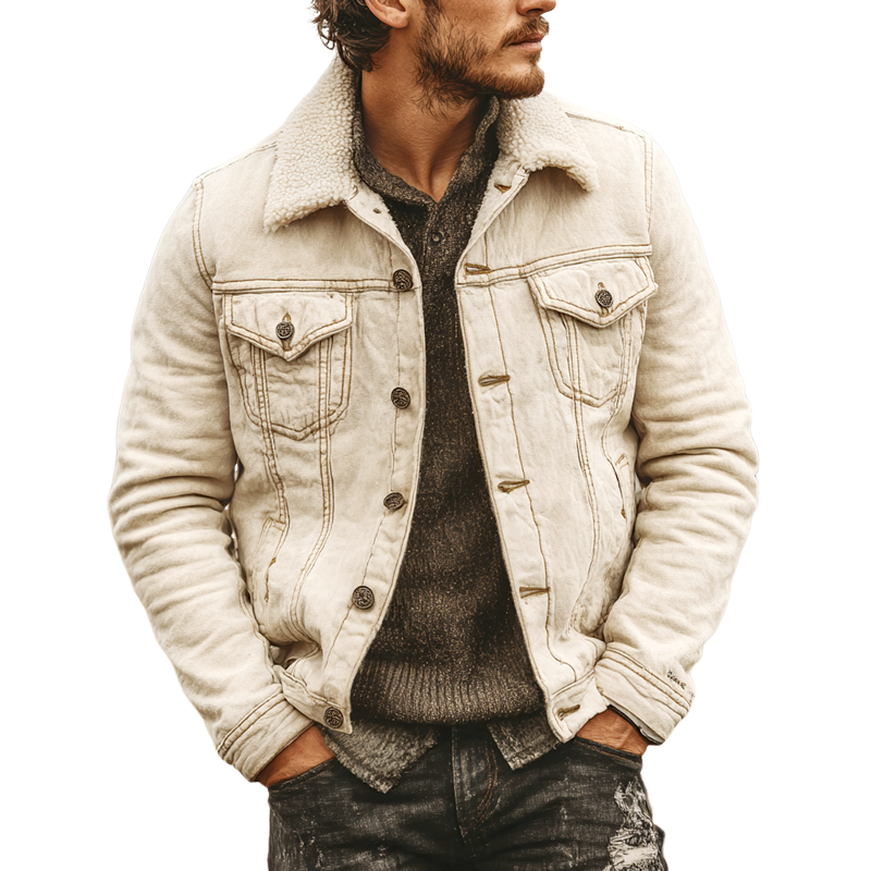 Men's Retro Fleece Lapel Faux Suede Single Breasted Jacket MTA1341I5Z