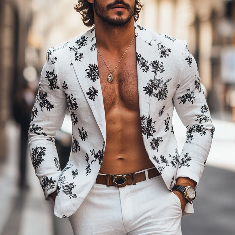Men's Fashion Floral Peak Lapel One Button Casual Blazer MTA1954G2Z