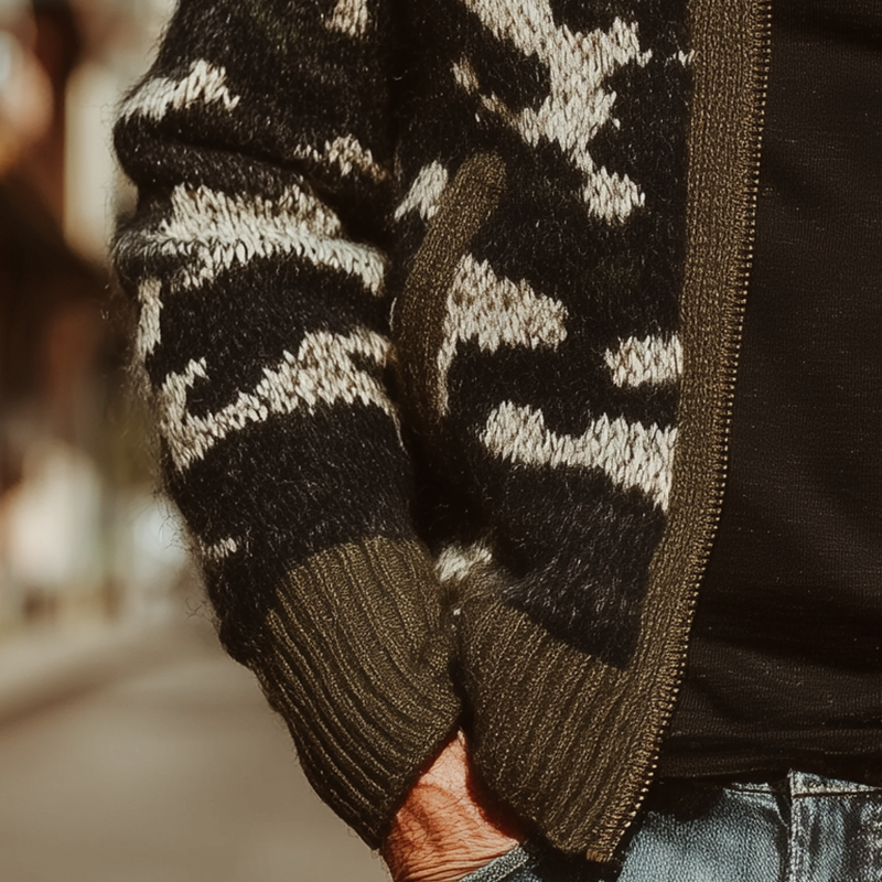 Men's Autumn And Winter Fashion Camouflage Knitted Zipper Sweater Cardigan MTA1393I7P