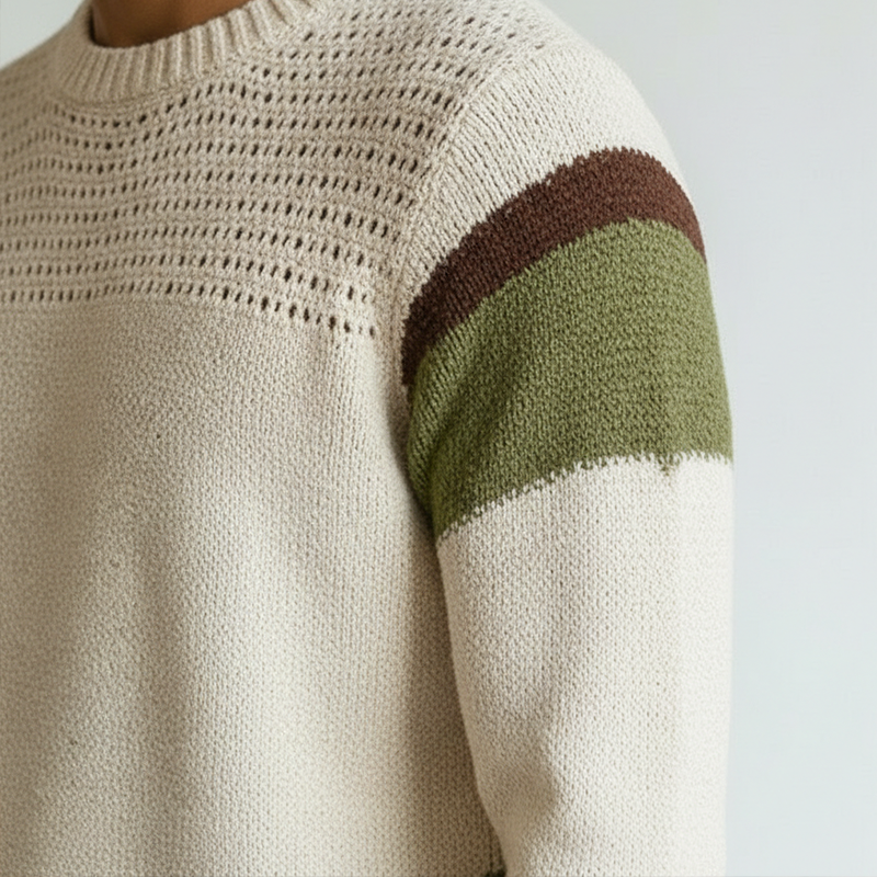 Men's Spring Retro Color-Block Cotton Yarn Knitted Long-Sleeve Sweater MTZ2310A2P