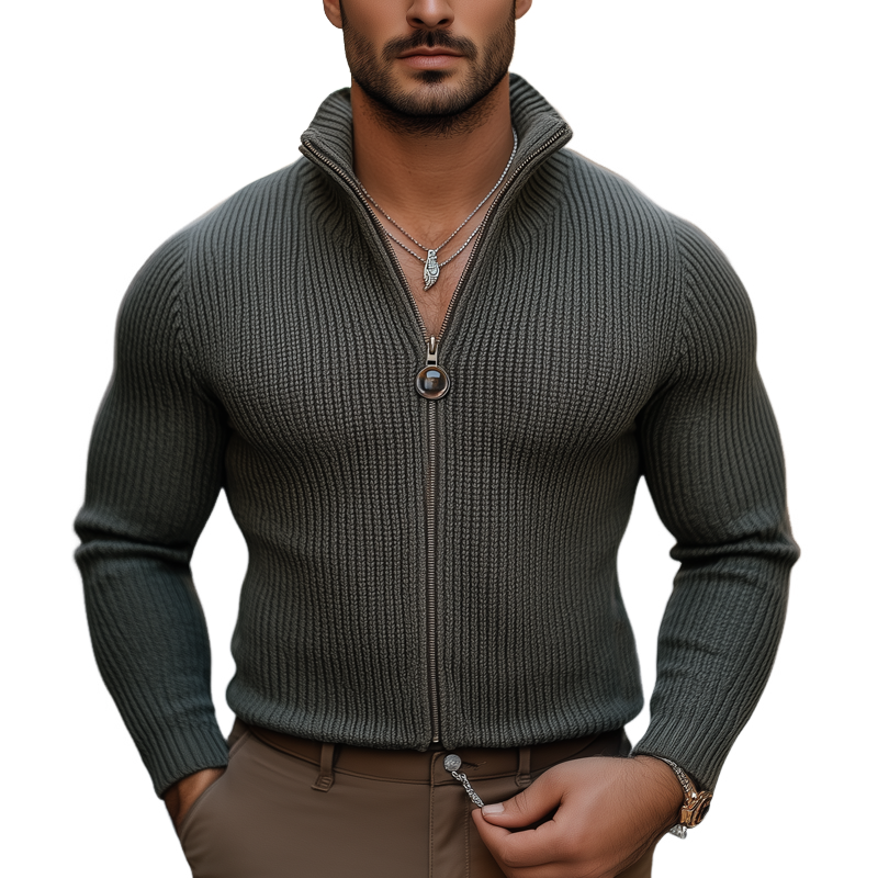 Men's Retro Slim Stand Collar Zipper Knit Cardigan MTA1481J8U