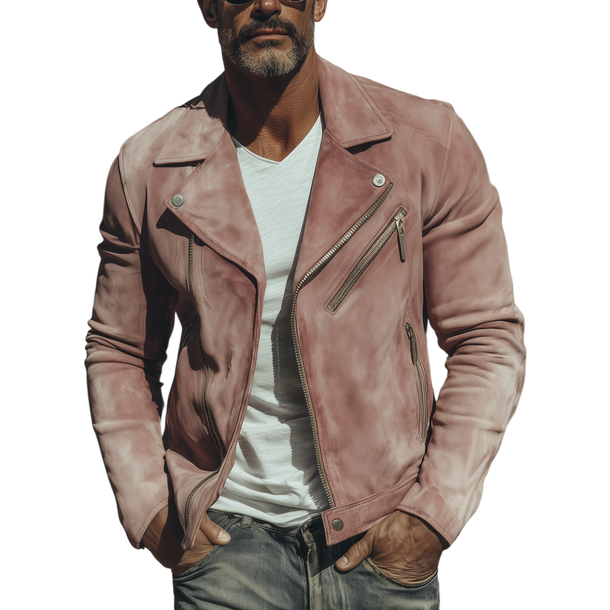 Men's Classic American Retro Lapel Pink Suede Motorcycle Jacket MTA2012H0K