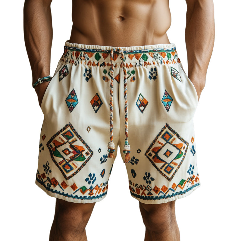 Men's Summer Multicolor Geometric Embroidered Shorts MTA0901E7U