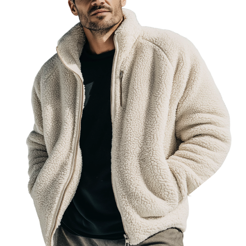 Men's Urban Warm Faux Lambskin Stand-collar Zip-up Jacket MTA2863K5U