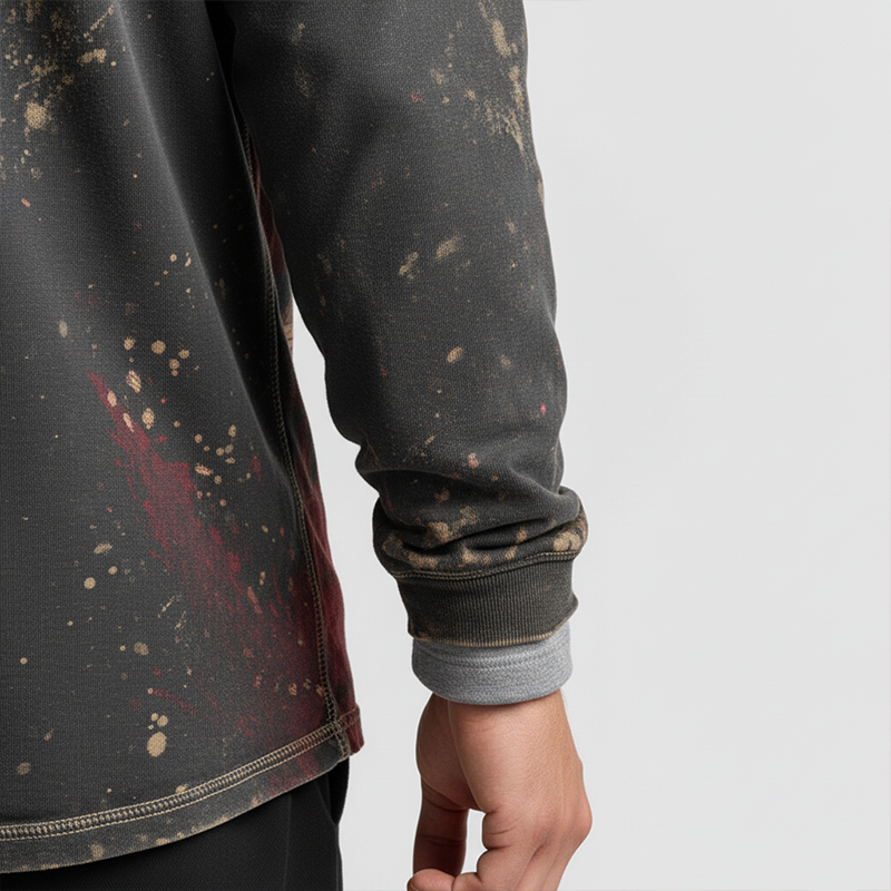 Men's Vintage Polyester Blend Printed Long Sleeve Henley MTA2788J4P