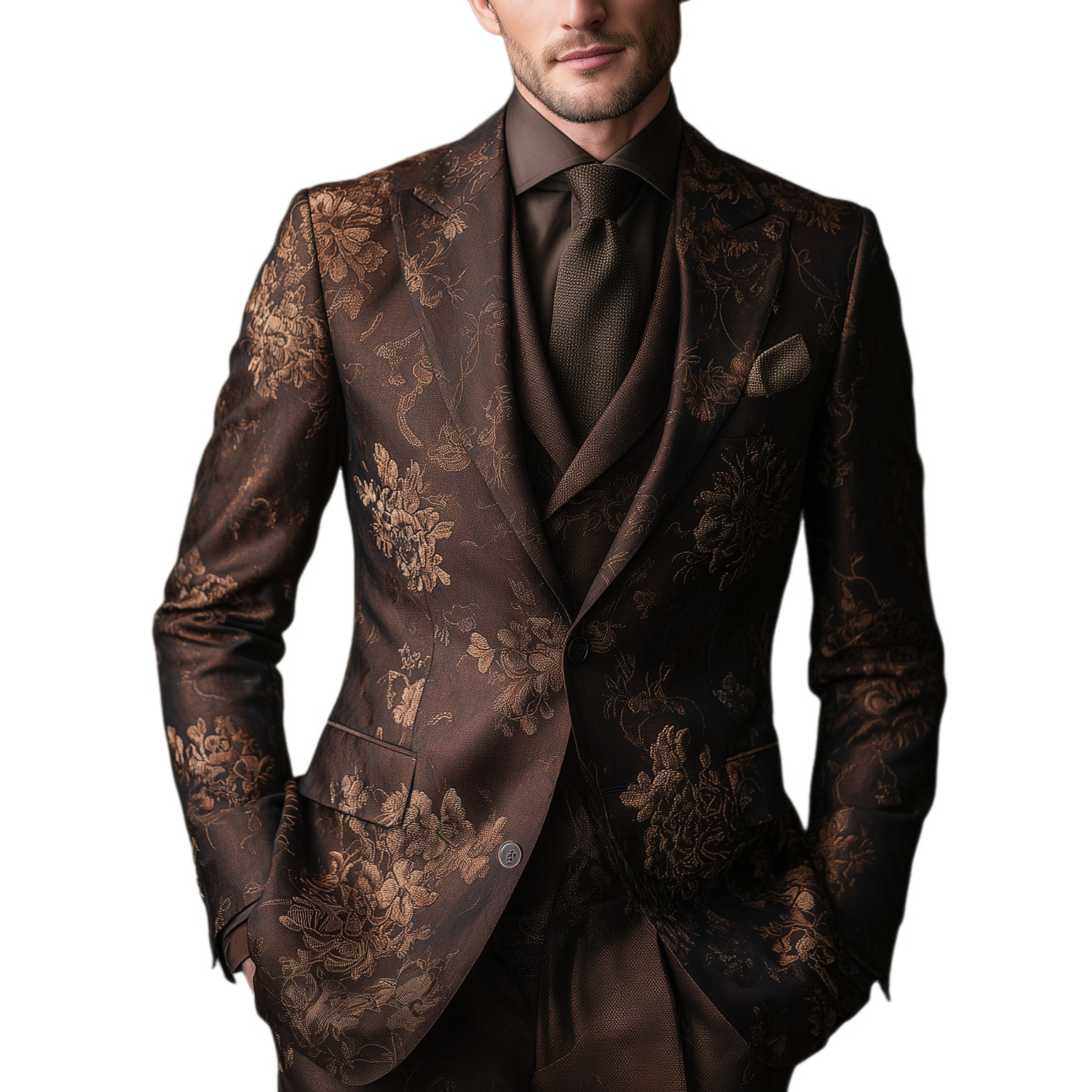Men's Classic Vintage Floral Print Cotton Blend Single-Breasted Slim-Fit Blazer MTA0683H7K