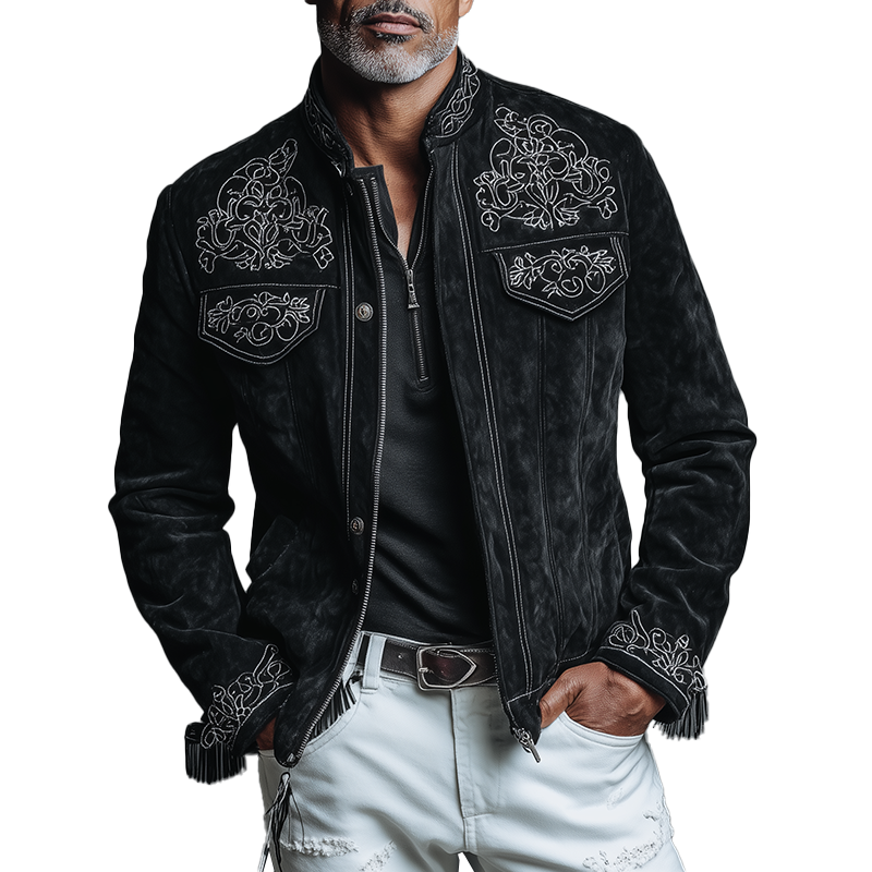 Men's Vintage Embroidered Tassel Faux Suede Blazer MTA2782H1P