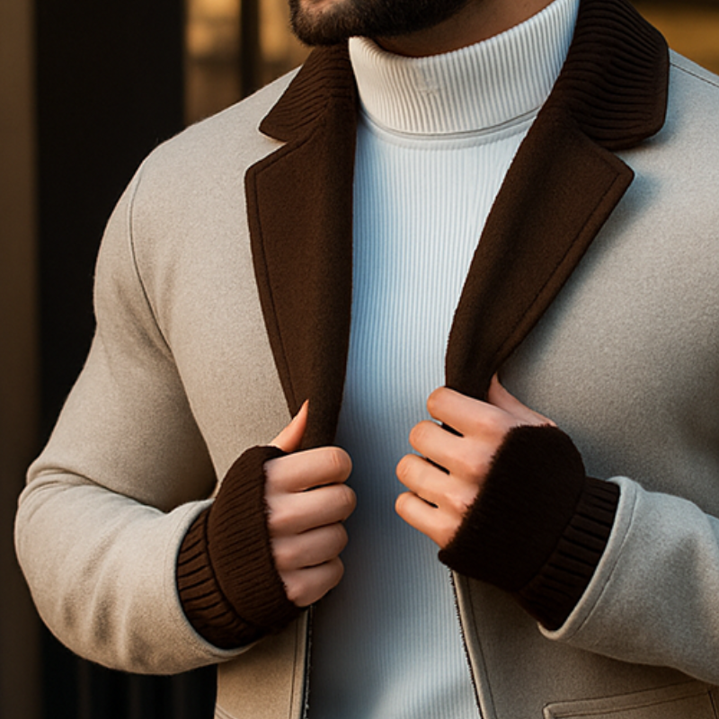 Men's Retro Casual Knitted Splicing Slim Lapel Jacket MTA1717I0TO