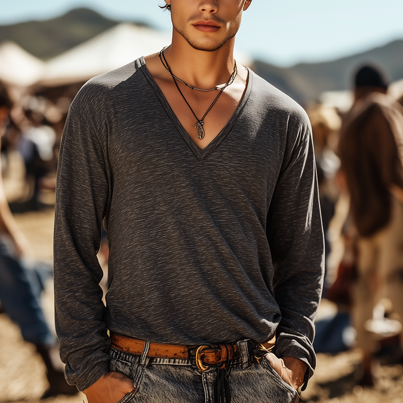 Men's Simple Loose Cotton Long Sleeve T-Shirt MTA2581G5P
