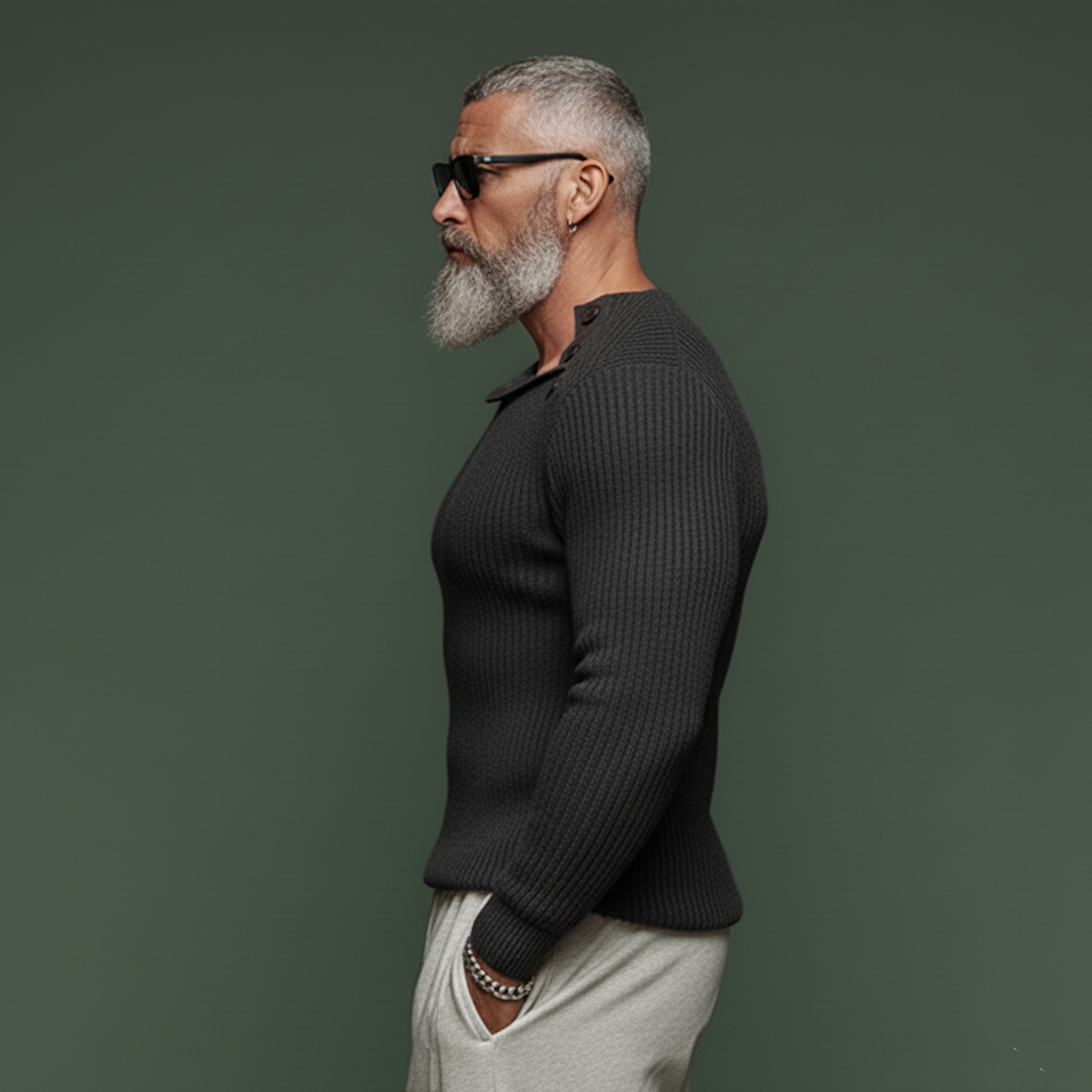 Men's Classic Casual Tough Style Round Neck Shoulder Button Design Slim Fit Sweater MTA2835J9K