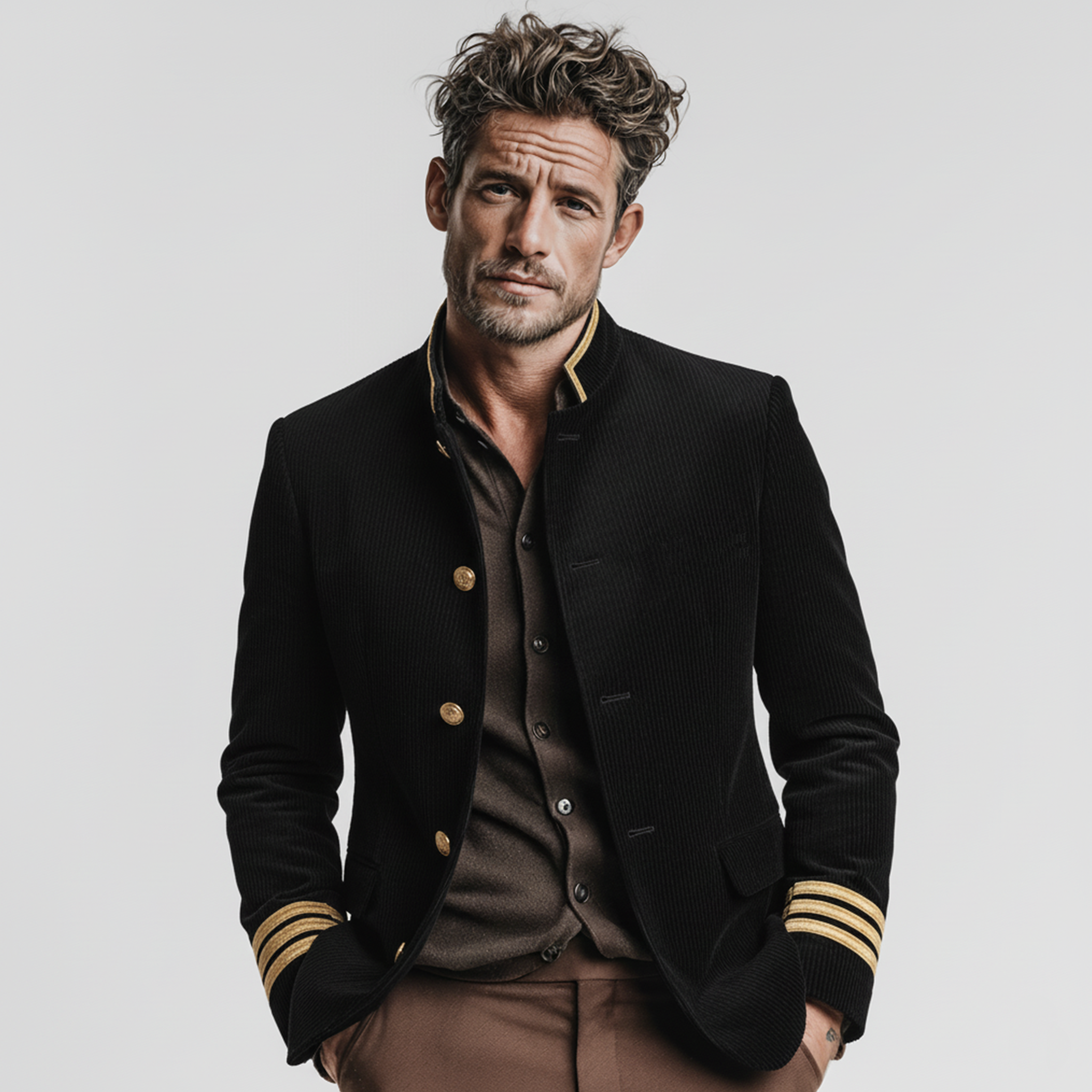 Men's Classic Corduroy Stand Collar Single-Breasted Jacket MTA1561K7K