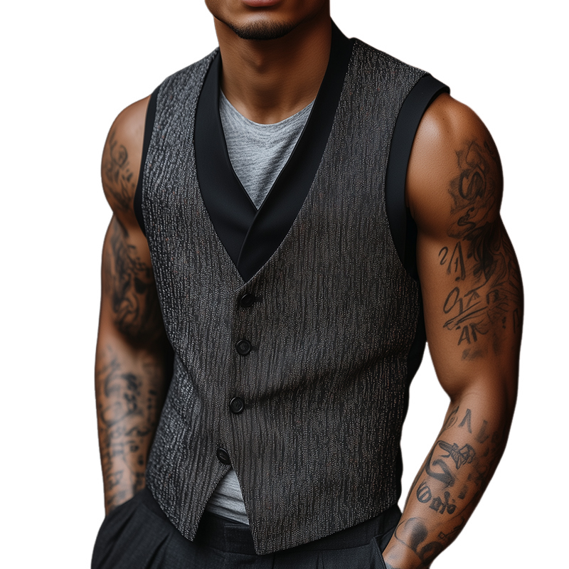 Men's Retro Casual Piecing Printed Vest 01505058TO