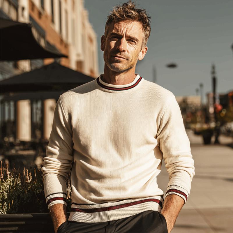 Men's Classic Color-block Crew Neck Knitted Sweater MTA2408I9U