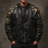 Men's Classic Retro Casual Stitching Camouflage Zipper Leather Jacket 06838110K